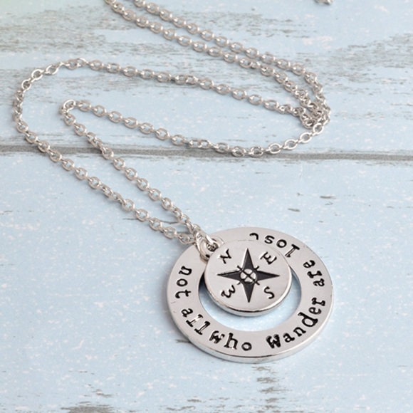 ”Not All Who Wander Are Lost" Compass Necklace - Picture 3 of 4
